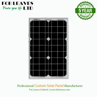 Небольшая монокристаллическая фотоэлектрическая солнечная панель мощностью 20 Вт, 18 В, изготовленная на заказ.